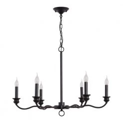 6-Light Black Modern Farmhouse Classic Candlestick Chandelier Island Pendant Light by YANSUN