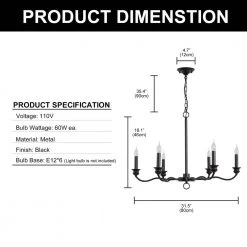 6-Light Black Modern Farmhouse Classic Candlestick Chandelier Island Pendant Light by YANSUN -YANSUN Shop black yansun chandeliers h dz107n1 c3 1000