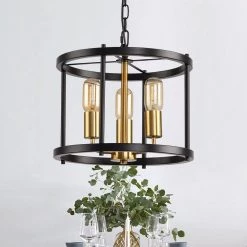 5.28 in. 3-Light Black Rustic Industrial Pendant Lighting with Gold Accent by YANSUN -YANSUN Shop black yansun chandeliers h dz111 44 1000