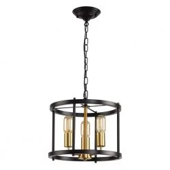 5.28 in. 3-Light Black Rustic Industrial Pendant Lighting with Gold Accent by YANSUN