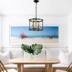 5.28 in. 3-Light Black Rustic Industrial Pendant Lighting with Gold Accent by YANSUN -YANSUN Shop black yansun chandeliers h dz111 76 1000