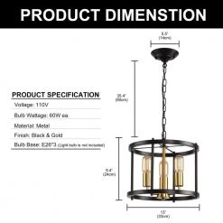5.28 in. 3-Light Black Rustic Industrial Pendant Lighting with Gold Accent by YANSUN -YANSUN Shop black yansun chandeliers h dz111 c3 1000