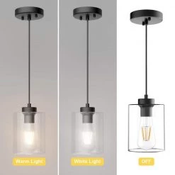 1-Light Modern Matte Black Island Pendant Light with Clear Glass Shade (2-Pack) by YANSUN -YANSUN Shop black yansun chandeliers h dz113 2 4f 1000