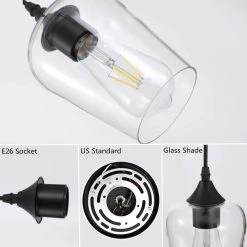 1-Light Modern Matte Black Wine Pendant Light with Clear Glass Shade (2-Pack) by YANSUN -YANSUN Shop black yansun chandeliers h dz114 2 4f 1000