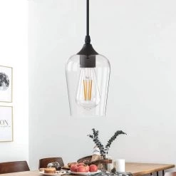1-Light Modern Matte Black Wine Pendant Light with Clear Glass Shade (2-Pack) by YANSUN