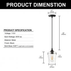 1-Light Modern Matte Black Wine Pendant Light with Clear Glass Shade (2-Pack) by YANSUN -YANSUN Shop black yansun chandeliers h dz114 2 c3 1000