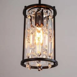 1-Light Black Unique Modern Metal Pendant with K9 Crystal Shade by YANSUN -YANSUN Shop black yansun chandeliers h dz115 1f 1000