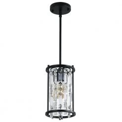 1-Light Black Unique Modern Metal Pendant with K9 Crystal Shade by YANSUN