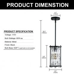 1-Light Black Unique Modern Metal Pendant with K9 Crystal Shade by YANSUN -YANSUN Shop black yansun chandeliers h dz115n1 c3 1000