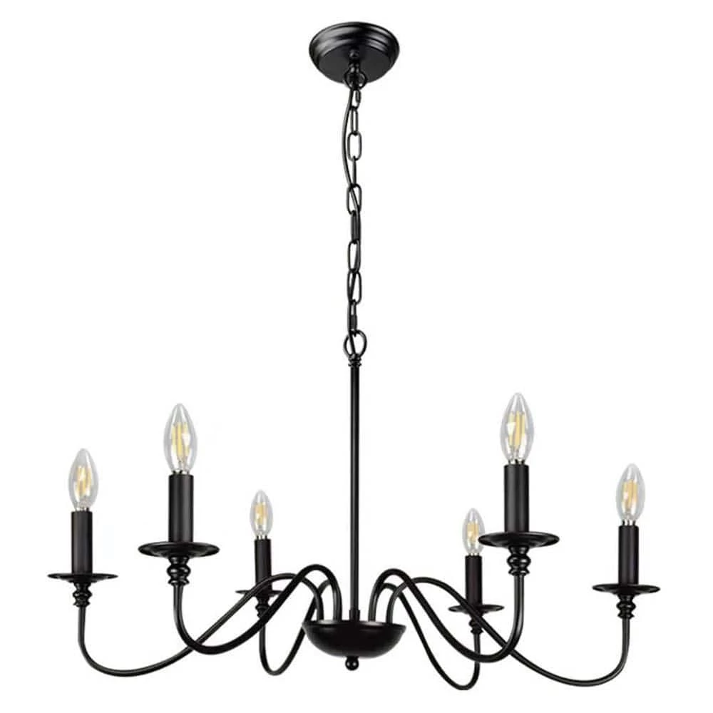 28 in. 6-Light Black Farmhouse Chandelier by YANSUN 3 28 in. 6-Light Black Farmhouse Chandelier by YANSUN