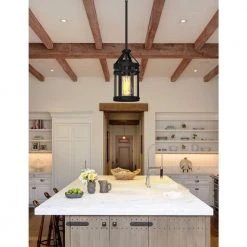 5.91 in.1-Light Black Farmhouse Island Pendant Hanging Light with Glass Shade by YANSUN -YANSUN Shop black yansun chandeliers h dz119 44 1000