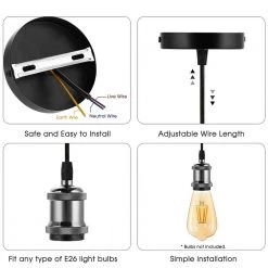 1-Light E26 Medium Base Vintage Ceiling Pendant Light with Black Socket by YANSUN -YANSUN Shop black yansun chandeliers h pl050m1e26 4f 1000