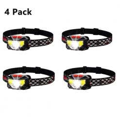 2.44 in Black 8 Modes 450 Lumens Waterproof Outdoor Integrated LED USB Rechargeable Headlamp Flashlight (4-Pack) by YANSUN
