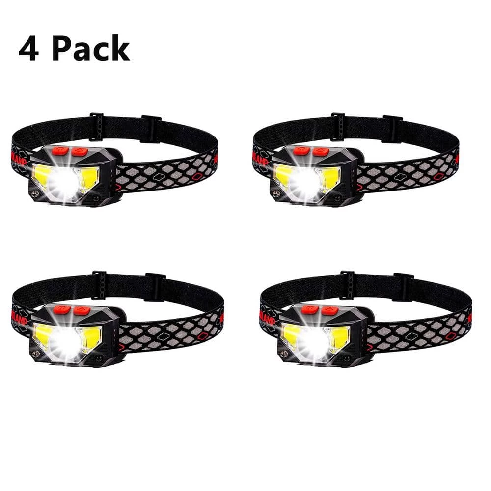 2.44 in Black 8 Modes 450 Lumens Waterproof Outdoor Integrated LED USB Rechargeable Headlamp Flashlight (4-Pack) by YANSUN 3 2.44 in Black 8 Modes 450 Lumens Waterproof Outdoor Integrated LED USB Rechargeable Headlamp Flashlight (4-Pack) by YANSUN