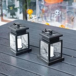 Solar Powered Hanging Lantern Outdoor Candle Effect Area Integrated LED in Warm White (2-Pack) by YANSUN