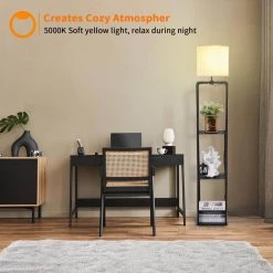 63 in. Black Floor Lamp Organizer Storage Shelf with Linen Shade by YANSUN -YANSUN Shop black yansun floor lamps fx mj0034900 1f 1000