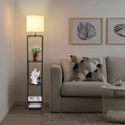 63 in. Black Floor Lamp Organizer Storage Shelf with Linen Shade by YANSUN -YANSUN Shop black yansun floor lamps fx mj0034900 4f 1000