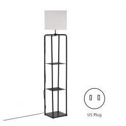 63 in. Black Floor Lamp Organizer Storage Shelf with Linen Shade by YANSUN