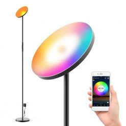 24- Watt Wi-Fi Smart Black Multicolor Changing RGB Tunable White LED Integrated Floor Lamp, No Hub Required by YANSUN