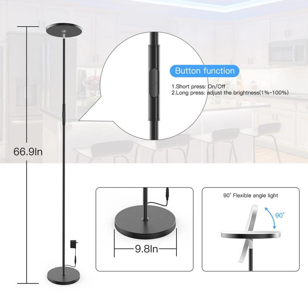 24- Watt Wi-Fi Smart Black Multicolor Changing RGB Tunable White LED Integrated Floor Lamp, No Hub Required by YANSUN 10 24- Watt Wi-Fi Smart Black Multicolor Changing RGB Tunable White LED Integrated Floor Lamp, No Hub Required by YANSUN - Image 8