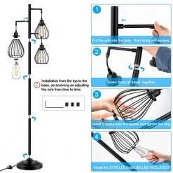 68 in. 3-Light Black LED Tree Floor Lamp with Cage Metal Shades by YANSUN -YANSUN Shop black yansun floor lamps h fl001 76 1000