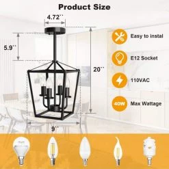 9 in. 4-Light Farmhouse Industrial Wind Semi-Recessed Semi-Flush Mount by YANSUN -YANSUN Shop black yansun flush mount lights fx mj0038301 c3 1000