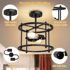 12.5 in. 2-Light Black Drum Semi-Flush Mount by YANSUN 13 12.5 in. 2-Light Black Drum Semi-Flush Mount by YANSUN -YANSUN Shop black yansun flush mount lights fx mj0038901 1 44 1000