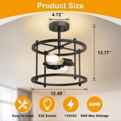 12.5 in. 2-Light Black Drum Semi-Flush Mount by YANSUN 10 12.5 in. 2-Light Black Drum Semi-Flush Mount by YANSUN -YANSUN Shop black yansun flush mount lights fx mj0038901 1 c3 1000