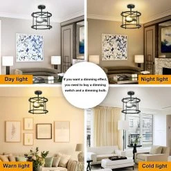 12.5 in. 2-Light Black Drum Semi-Flush Mount by YANSUN -YANSUN Shop black yansun flush mount lights fx mj0038901 44 1000