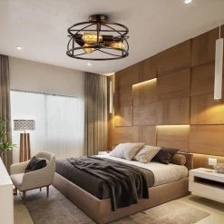 3-Light Black Semi-Flush Mount with Drum Caged Shade by YANSUN -YANSUN Shop black yansun flush mount lights h cl006n1 1f 1000