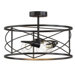 3-Light Black Semi-Flush Mount with Drum Caged Shade by YANSUN