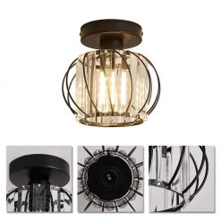 7.09 in. 1-Light Black Flush Mount with Clear Crystal Cage Shade by YANSUN -YANSUN Shop black yansun flush mount lights h cl012sn1 44 1000