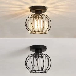 7.09 in. 1-Light Black Flush Mount with Clear Crystal Cage Shade by YANSUN -YANSUN Shop black yansun flush mount lights h cl012sn1 4f 1000