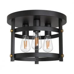 11.8 in. 3-Light Matte Black Flush Mount with Drum Shape by YANSUN