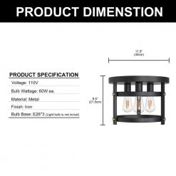 11.8 in. 3-Light Matte Black Flush Mount with Drum Shape by YANSUN -YANSUN Shop black yansun flush mount lights h cl015n1 c3 1000