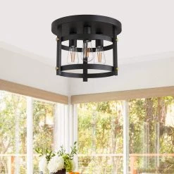 11.8 in. 3-Light Matte Black Flush Mount with Drum Shape by YANSUN -YANSUN Shop black yansun flush mount lights h cl015n1 fa 1000