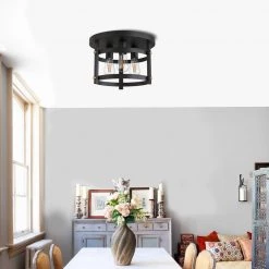 11.8 in. 3-Light Matte Black Flush Mount with Drum Shape by YANSUN -YANSUN Shop black yansun flush mount lights h cl015n2 76 1000