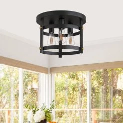 11.8 in. 3-Light Matte Black Flush Mount with Drum Shape by YANSUN -YANSUN Shop black yansun flush mount lights h cl015n2 fa 1000