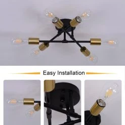 16.54 in. 6-Light Black Unique Modern Sputnik Semi-Flush Mount with Aged Brass Socket Cups by YANSUN -YANSUN Shop black yansun flush mount lights h cl018b 4f 1000