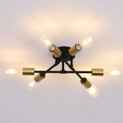 16.54 in. 6-Light Black Unique Modern Sputnik Semi-Flush Mount with Aged Brass Socket Cups by YANSUN