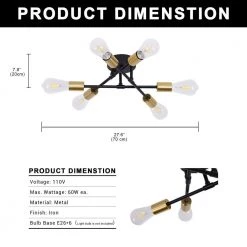 16.54 in. 6-Light Black Unique Modern Sputnik Semi-Flush Mount with Aged Brass Socket Cups by YANSUN -YANSUN Shop black yansun flush mount lights h cl018b c3 1000