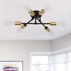16.54 in. 6-Light Black Unique Modern Sputnik Semi-Flush Mount with Aged Brass Socket Cups by YANSUN -YANSUN Shop black yansun flush mount lights h cl018bn1 1f 1000