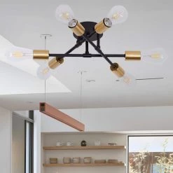 16.54 in. 6-Light Black Unique Modern Sputnik Semi-Flush Mount with Aged Brass Socket Cups by YANSUN -YANSUN Shop black yansun flush mount lights h cl018bn1 44 1000
