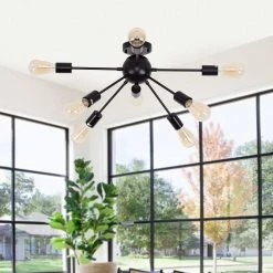 26 in. 8-Light Black Sputnik Chandelier Metal LED Flush Mount by YANSUN -YANSUN Shop black yansun flush mount lights h cl020bn1 76 1000