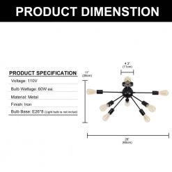 26 in. 8-Light Black Sputnik Chandelier Metal LED Flush Mount by YANSUN -YANSUN Shop black yansun flush mount lights h cl020bn1 c3 1000