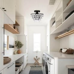 9.84 in. 1-Light Black Semi-Flush Mount with Crystal Shade by YANSUN -YANSUN Shop black yansun flush mount lights h cl021b 76 1000