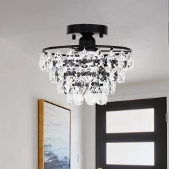 9.84 in. 1-Light Black Semi-Flush Mount with Crystal Shade by YANSUN -YANSUN Shop black yansun flush mount lights h cl021b fa 1000