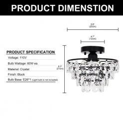 9.84 in. 1-Light Black Semi-Flush Mount with Crystal Shade by YANSUN -YANSUN Shop black yansun flush mount lights h cl021bn1 1f 1000