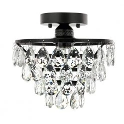 9.84 in. 1-Light Black Semi-Flush Mount with Crystal Shade by YANSUN