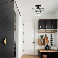 9.84 in. 1-Light Black Semi-Flush Mount with Crystal Shade by YANSUN -YANSUN Shop black yansun flush mount lights h cl021bn1 66 1000